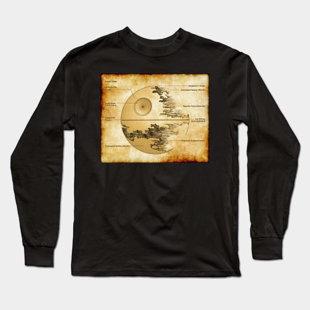 That's no Moon! Parchment Blueprint Long Sleeve T-Shirt by Starbase79